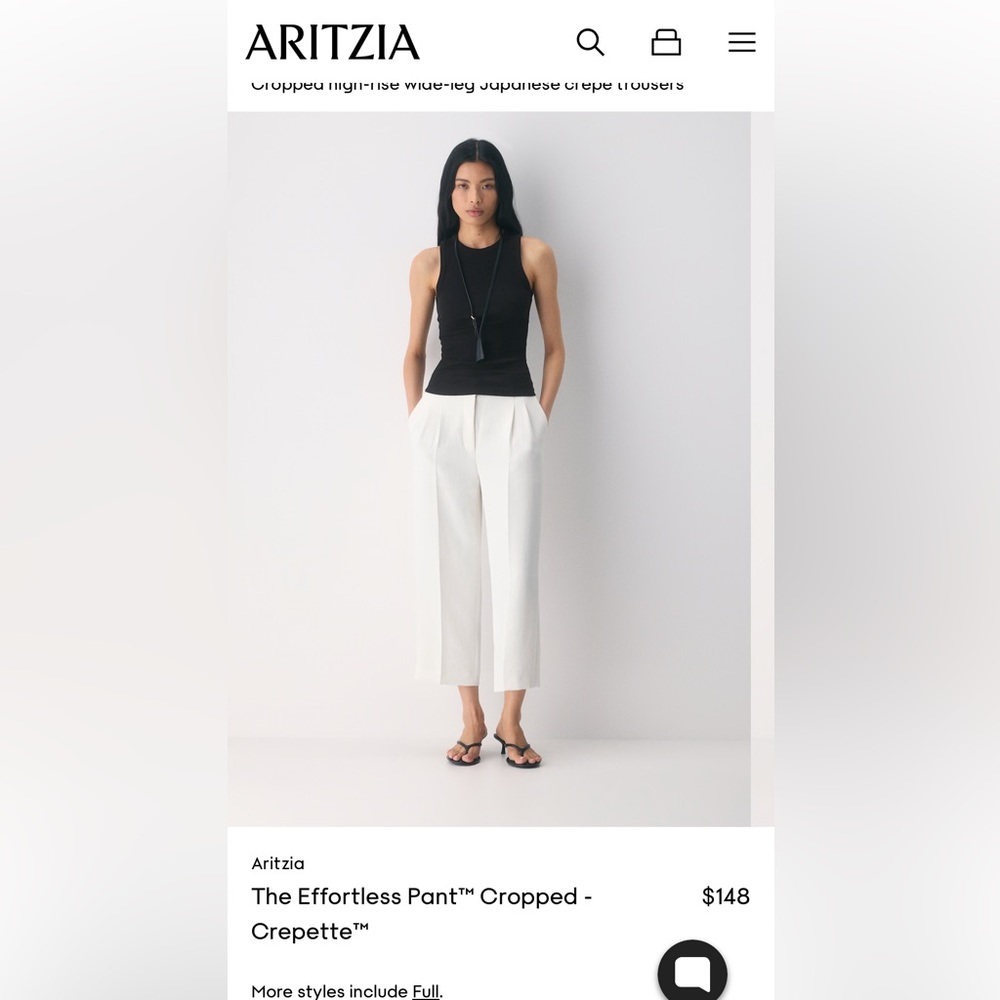 NWT Aritzia The Effortless Pant™ Cropped - Crepette™. Size 8 Light Birch